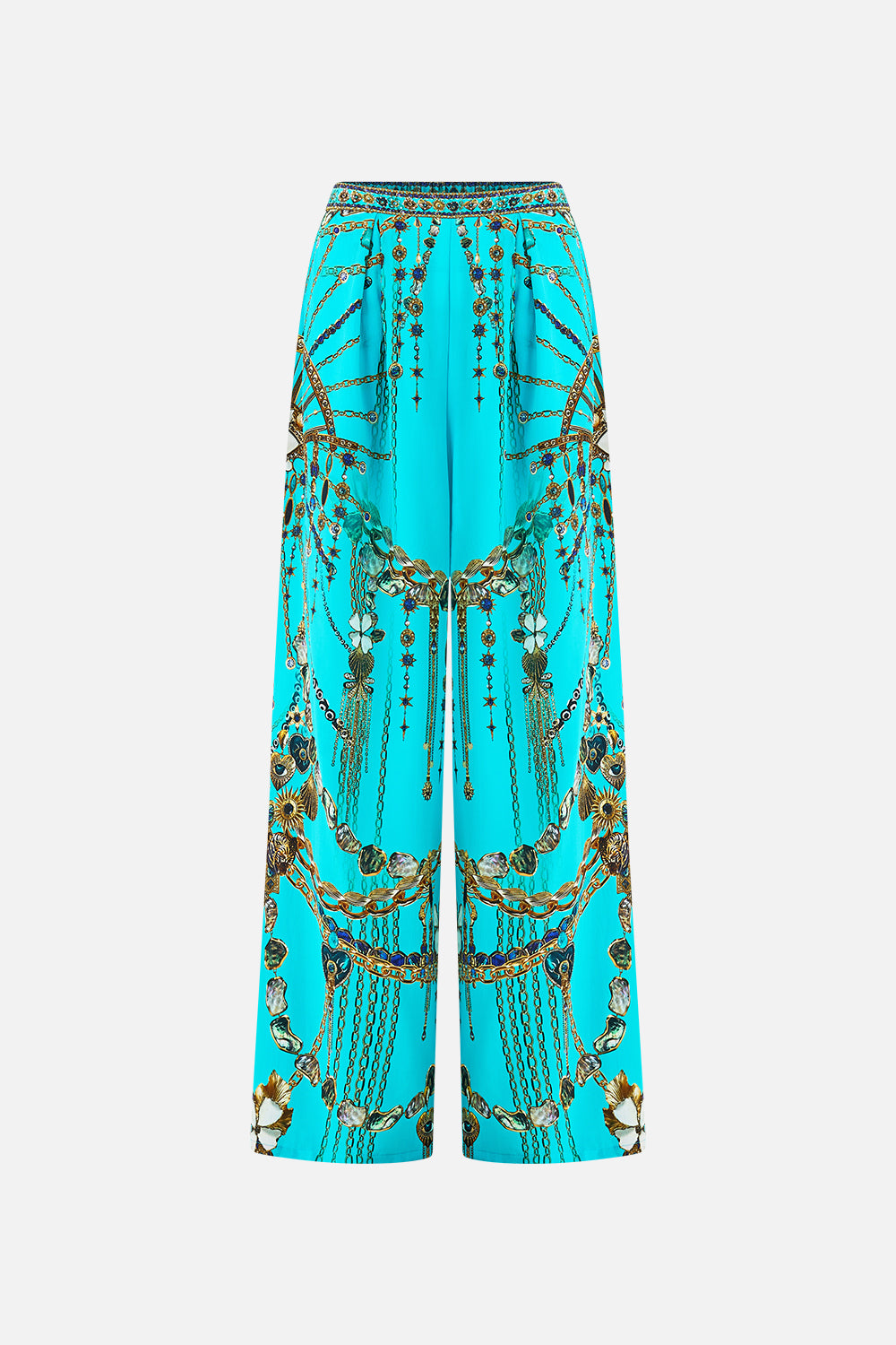 The CAMILLA TUCK FRONT PANT TOTEMS AND TREASURES in our  print.