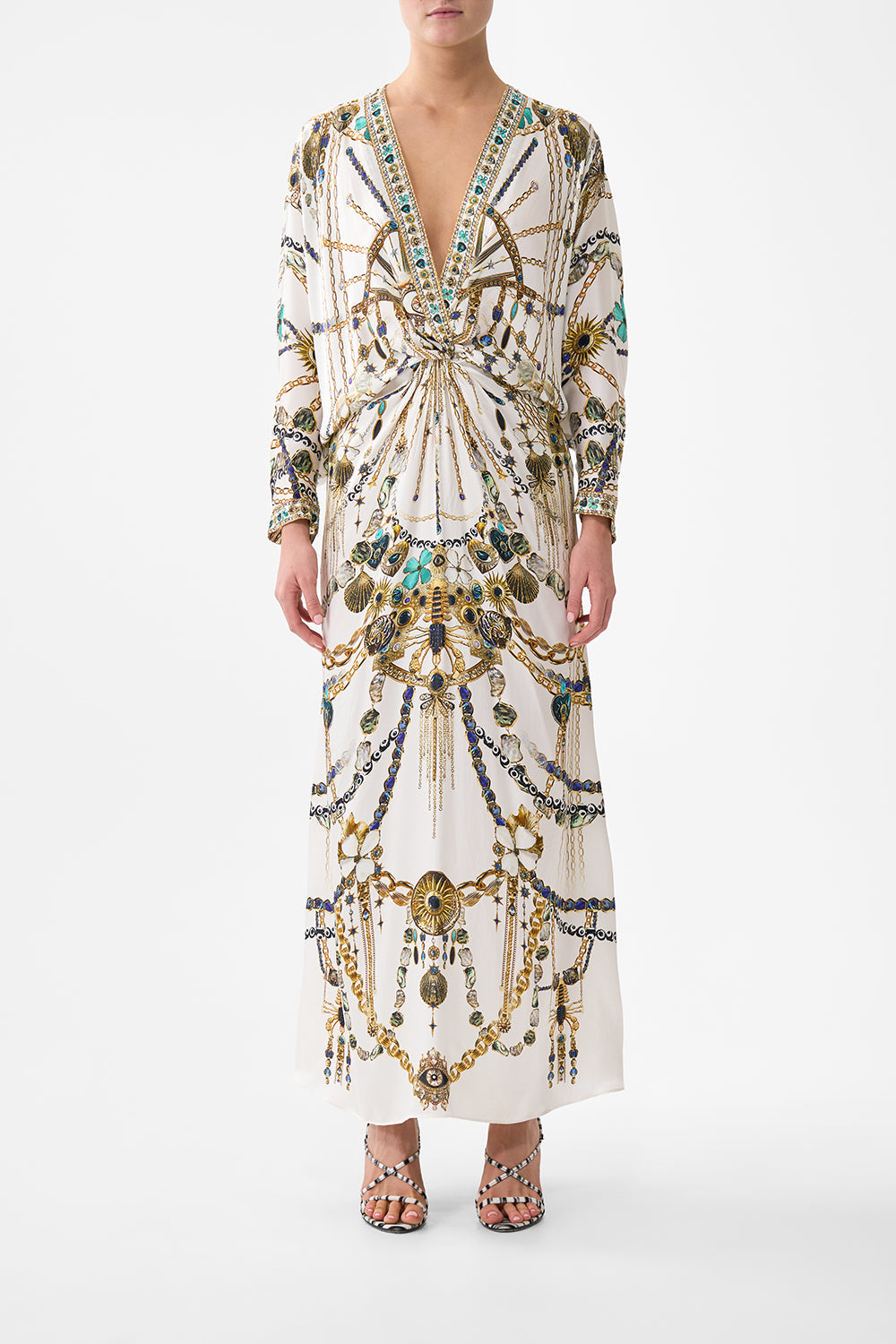 The CAMILLA TWIST FRONT BATWING DRESS CHAIN GANG in our CHAIN GANG print.