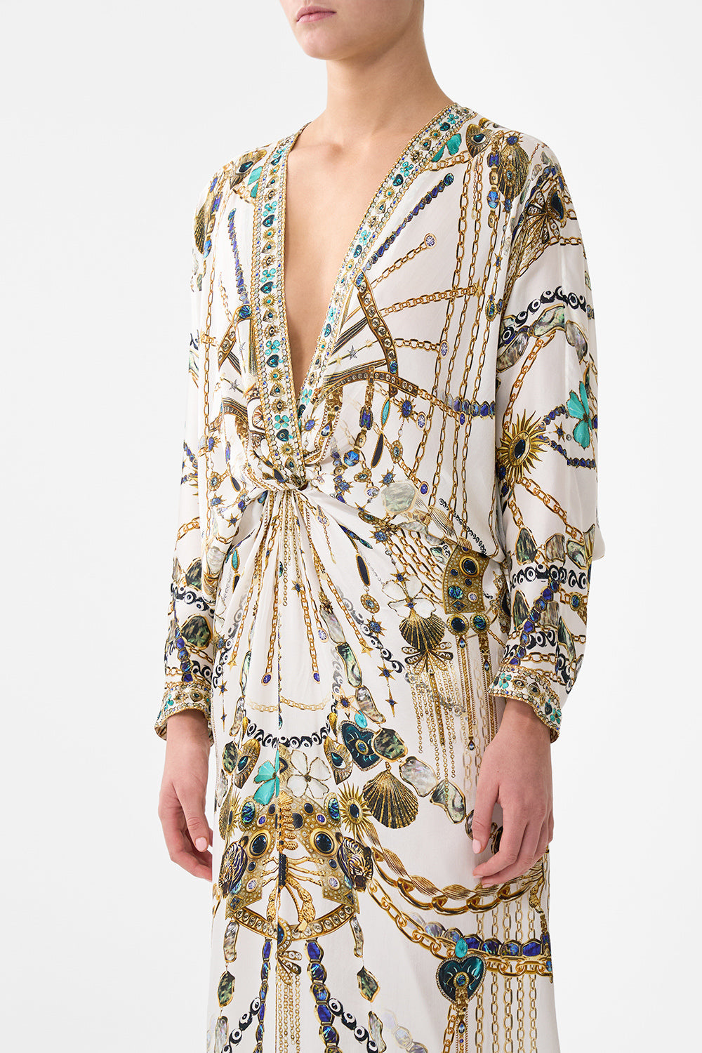 The CAMILLA TWIST FRONT BATWING DRESS CHAIN GANG in our  print.