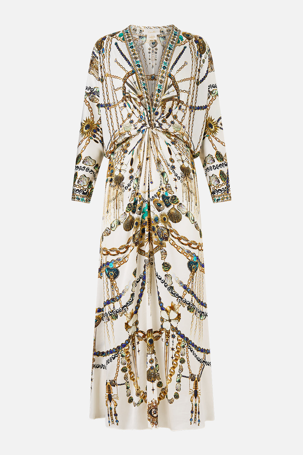 The CAMILLA TWIST FRONT BATWING DRESS CHAIN GANG in our  print.