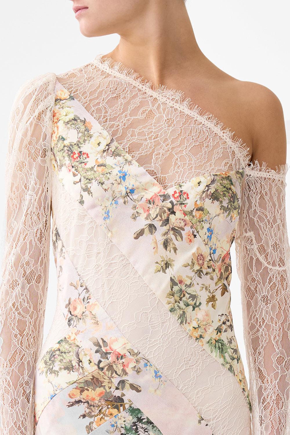 LACE SPLICE ONE SHOULDER DRESS TWILIGHT IN ISTANBUL