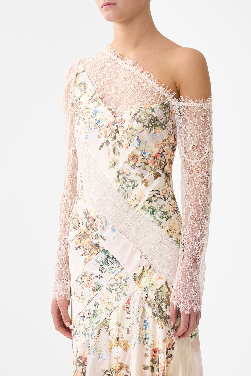 LACE SPLICE ONE SHOULDER DRESS TWILIGHT IN ISTANBUL