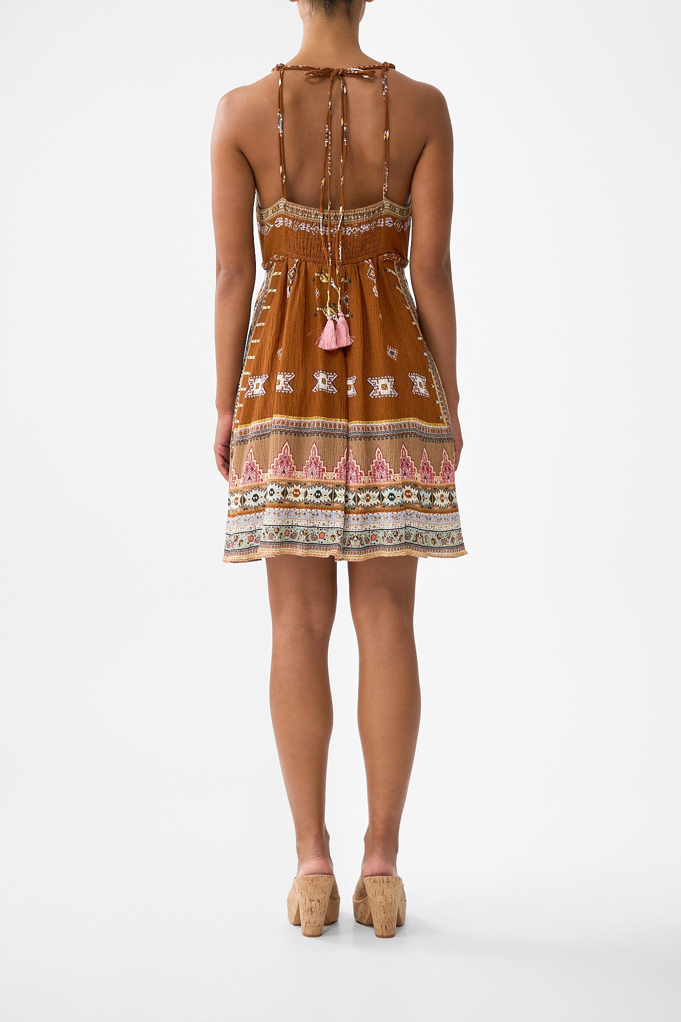 SHORT FLARED DRESS WITH MACRAME DETAIL FABRIC OF TIME