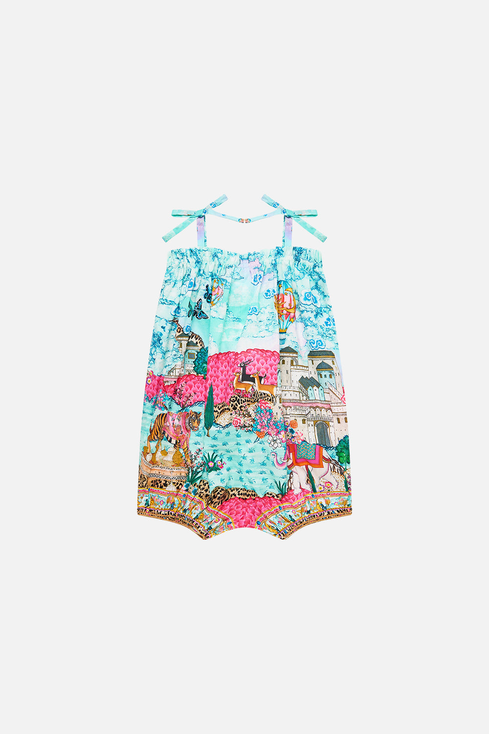 BABIES GATHERED NECK ROMPER WITH BOW STRAPS MINIATURE MOMENTS