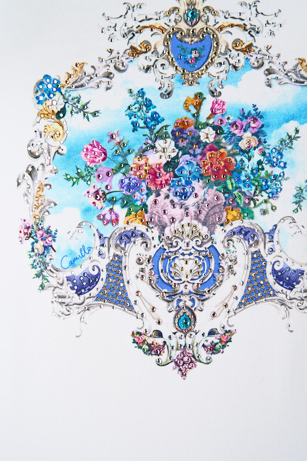 The CAMILLA JERSEY SCOOP NECK TANK TOP - WHITE/BLUE OTTOMAN OPULENCE in our  print.