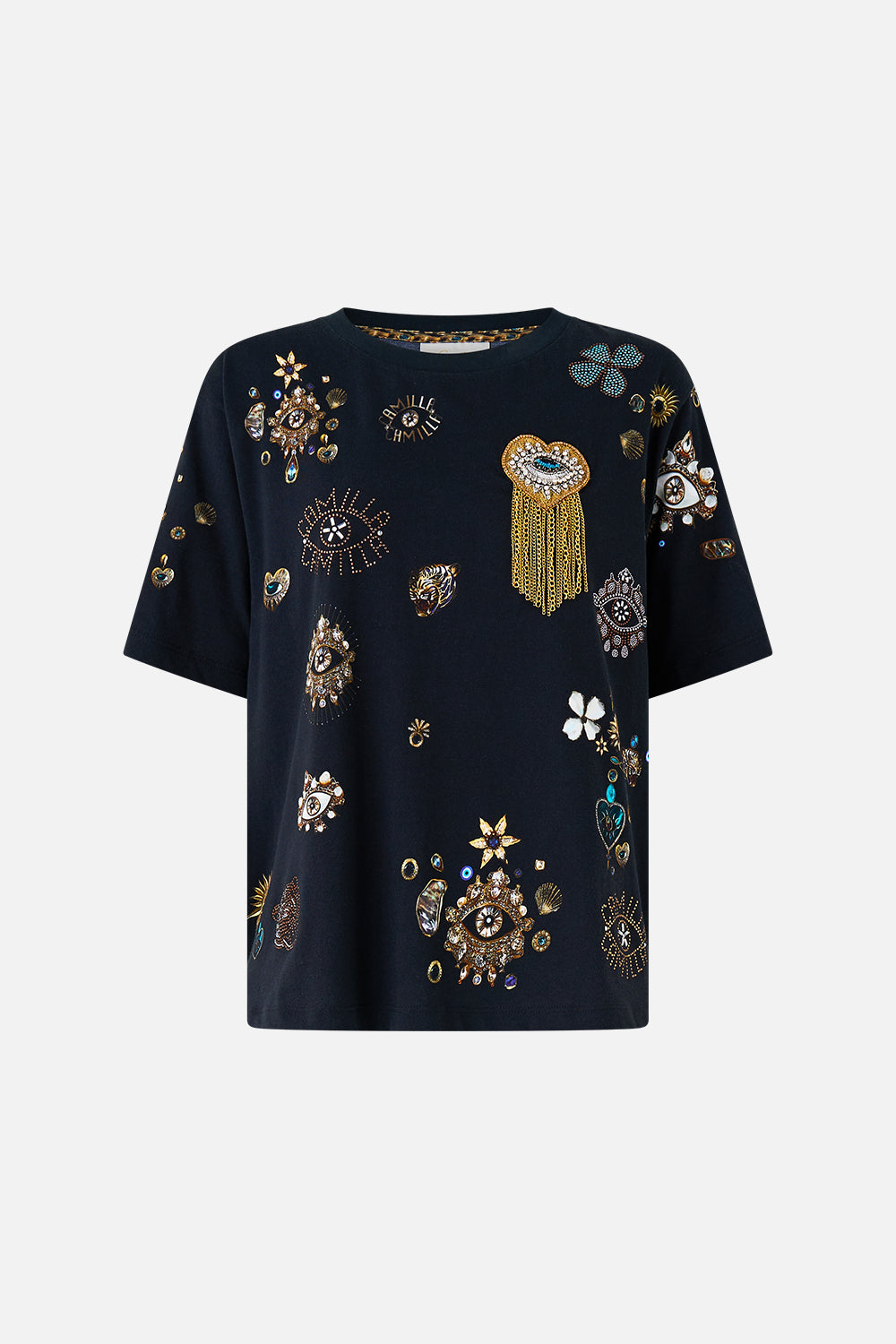 The CAMILLA classic tee from our print amulets and alchemy, front product view