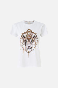 SLIM FIT ROUND NECK T-SHIRT - WHITE/GOLD LADY LIONHEART