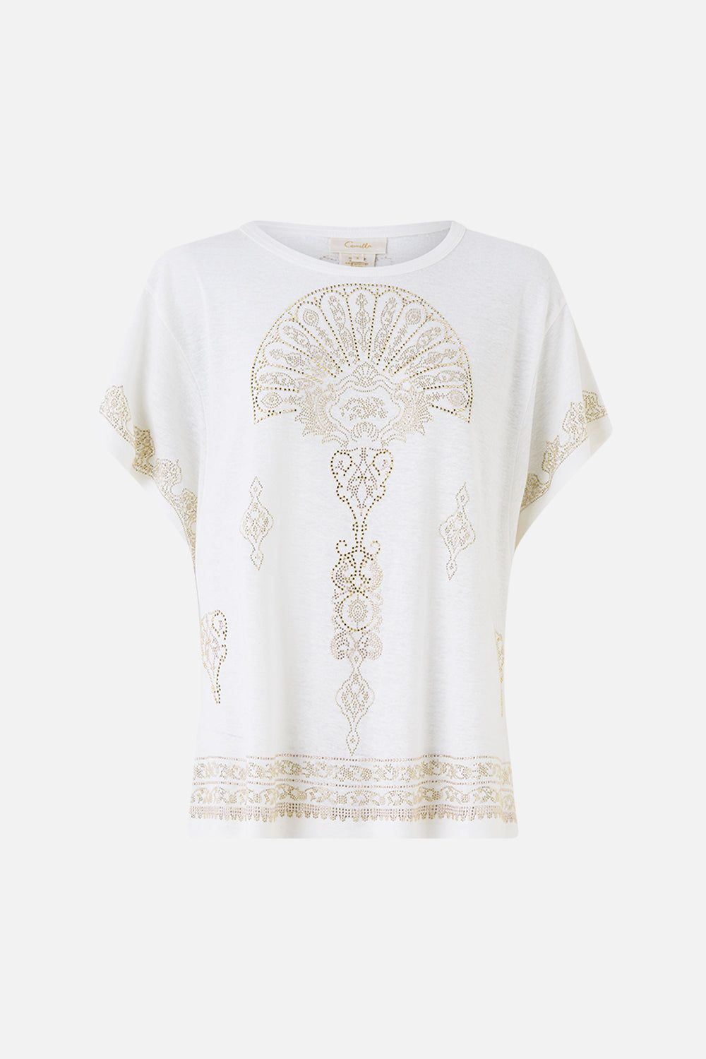 The CAMILLA T-SHIRT WITH DROPPED ARMHOLE - WHITE EAST OF ISTANBUL in our  print.
