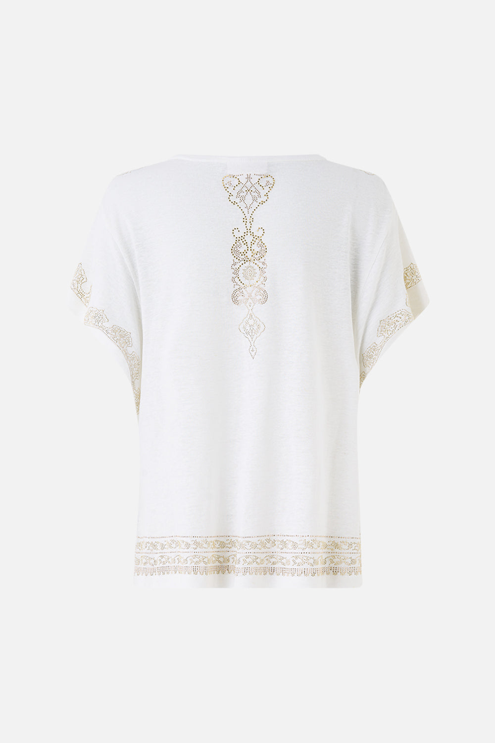 The CAMILLA T-SHIRT WITH DROPPED ARMHOLE - WHITE EAST OF ISTANBUL in our  print.