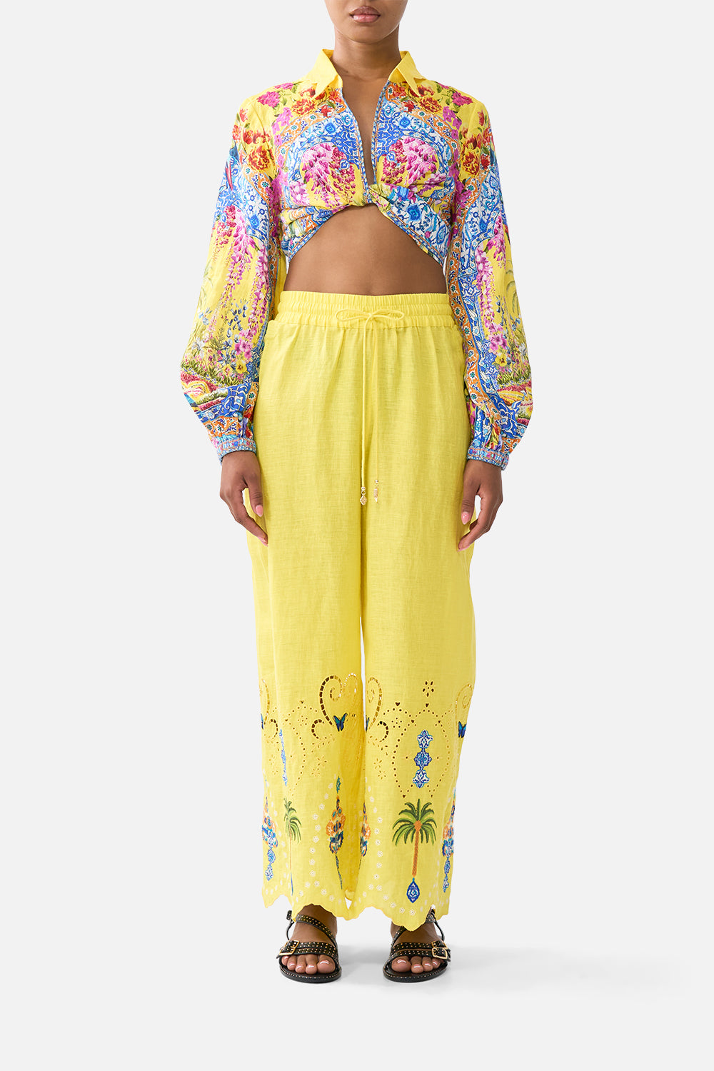 The CAMILLA STRAIGHT LEG EMBROIDERED PANT SULTANAHMET SUMMER in our SULTANAHMET SUMMER print.