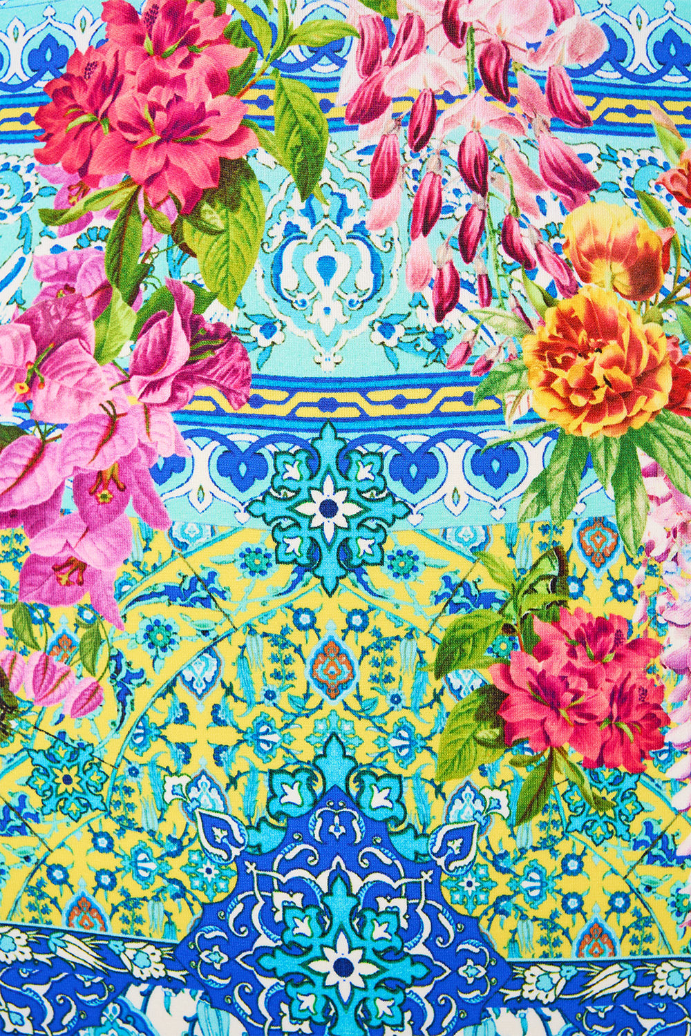 The CAMILLA PLUNGE FRONT LOW BACK HALTER NECK ONE PIECE WITH RINGS SULTANAHMET SUMMER in our  print.