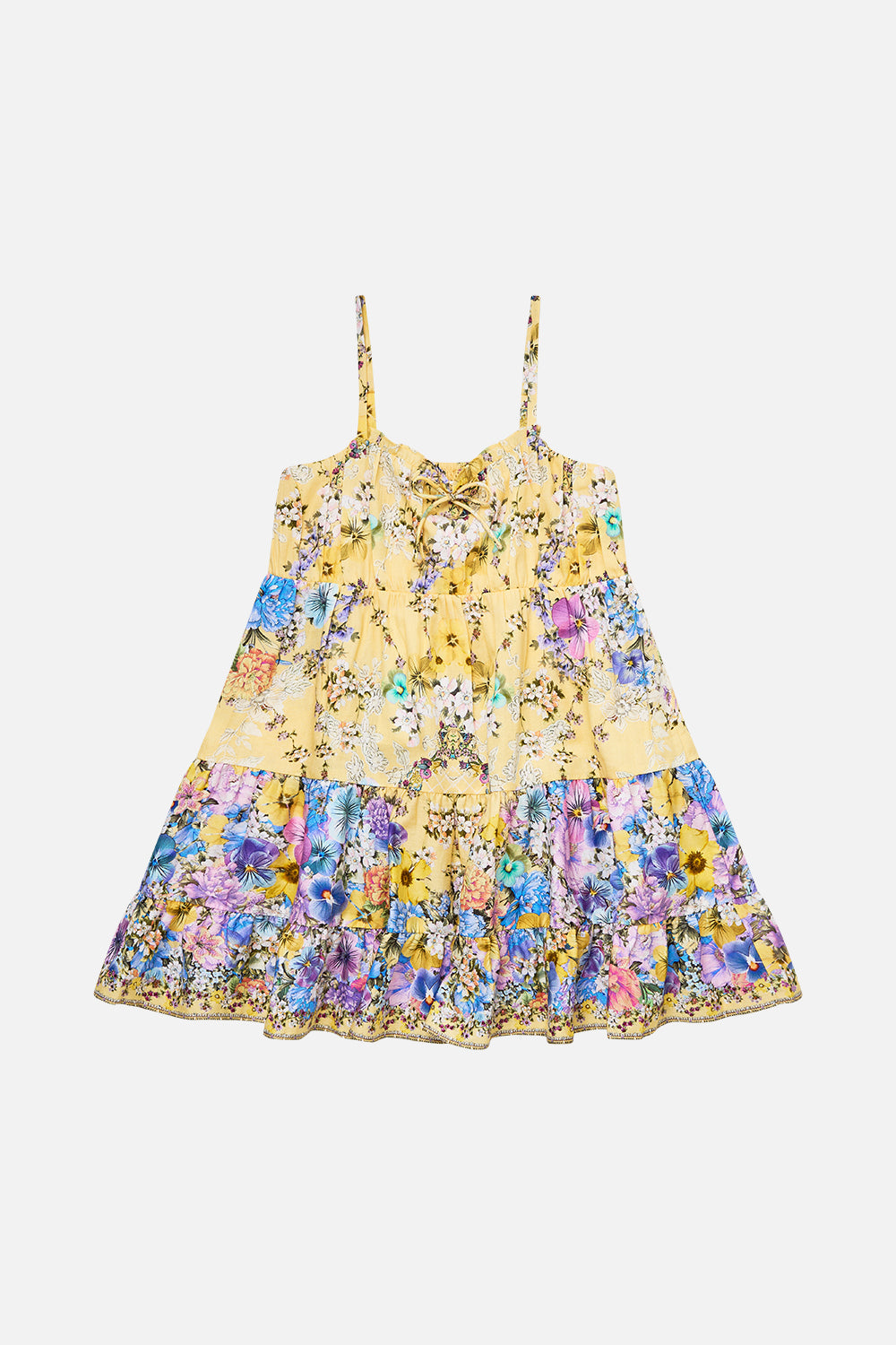 The CAMILLA kids gathered bodice tiered mini dress from our print darling buds, front product view