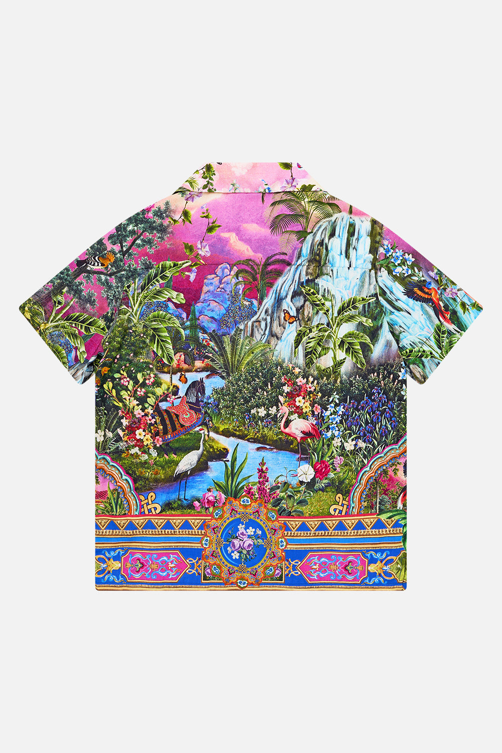 The CAMILLA BOYS SHORT SLEEVE CAMP COLLARED SHIRT TURKISH DELIGHT in our  print.