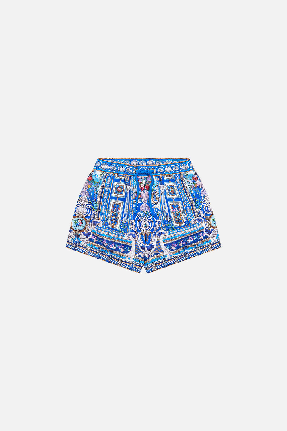 The CAMILLA BOYS MID LENGTH BOARDSHORT W ELASTIC WAIST OTTOMAN OPULENCE in our OTTOMAN OPULENCE print.