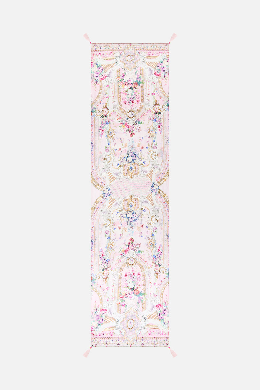 The CAMILLA long silk crinkle chiffon scarf from our print palatial pastels, back product view