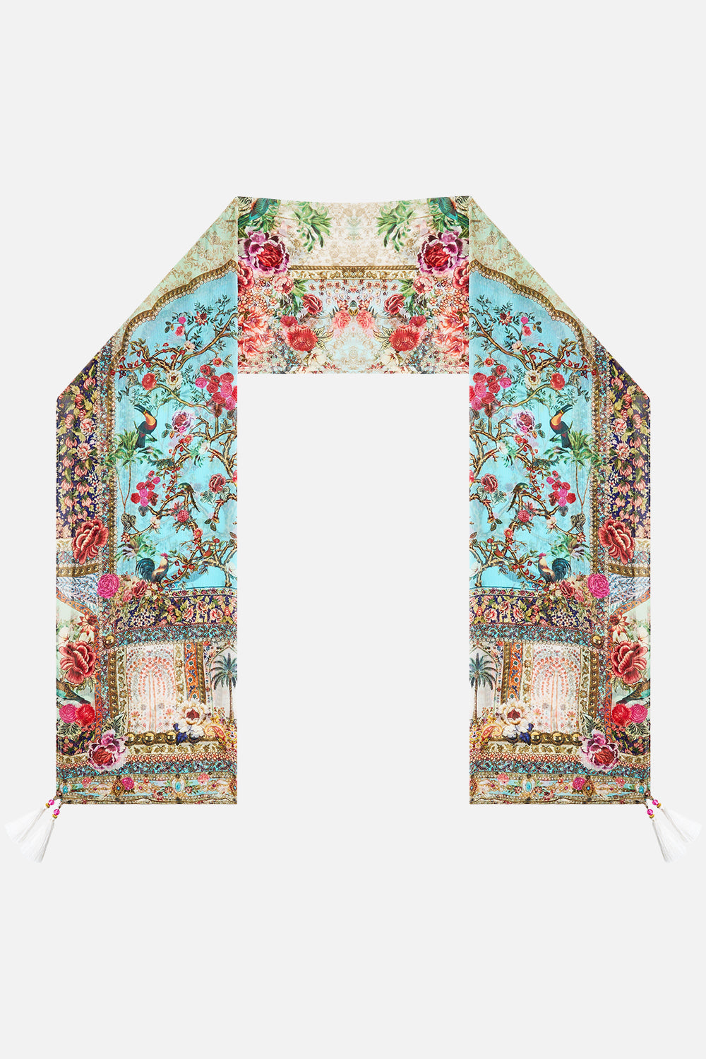 The CAMILLA LONG SILK CRINKLE CHIFFON SCARF SULTANS AND QUEENS in our SULTANS AND QUEENS print.