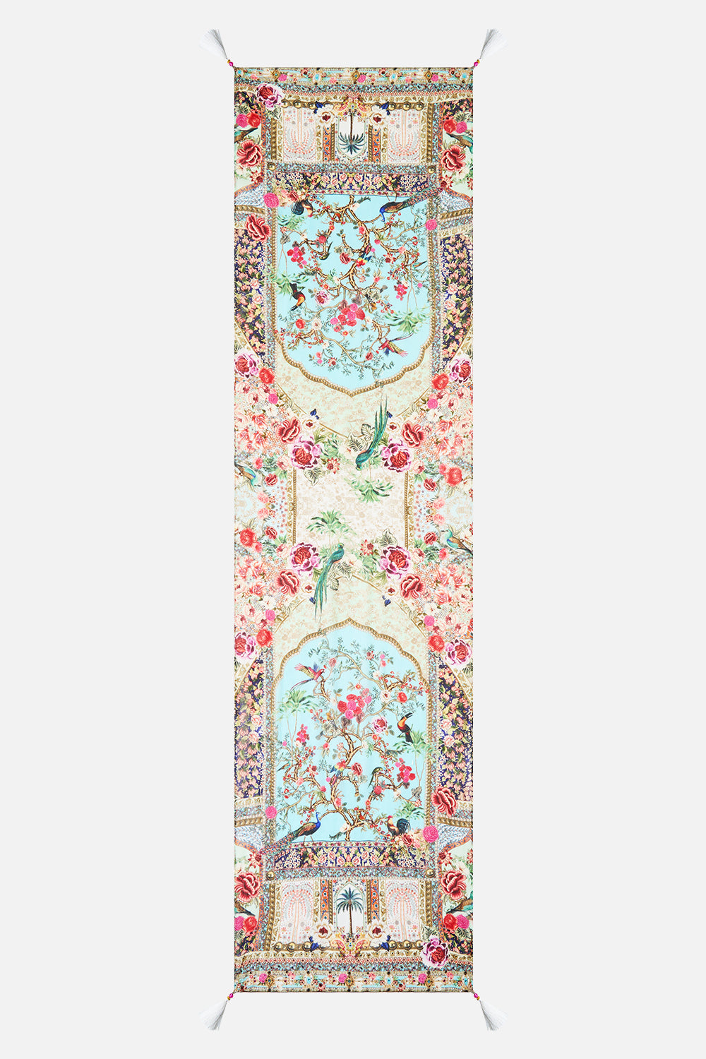 The CAMILLA LONG SILK CRINKLE CHIFFON SCARF SULTANS AND QUEENS in our  print.
