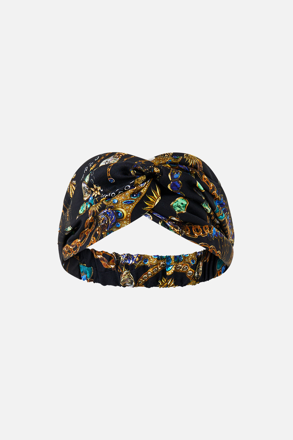 The CAMILLA woven twist headband from our print amulets and alchemy, front product view