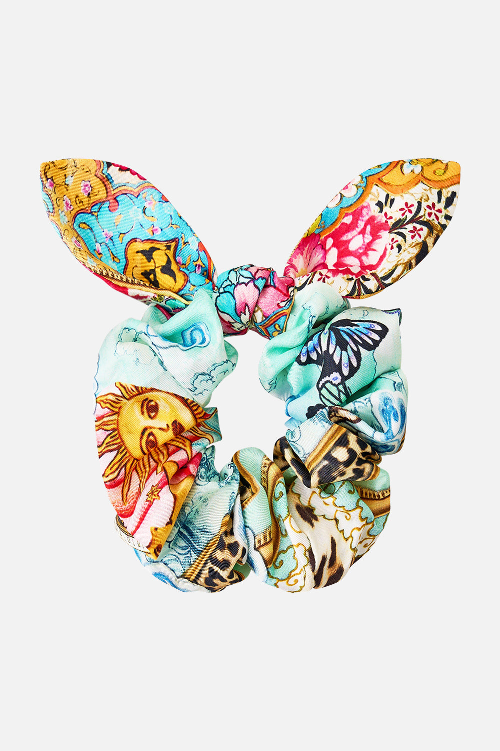 The CAMILLA SCRUNCHIE WITH TIE MINIATURE MOMENTS in our MINIATURE MOMENTS print.