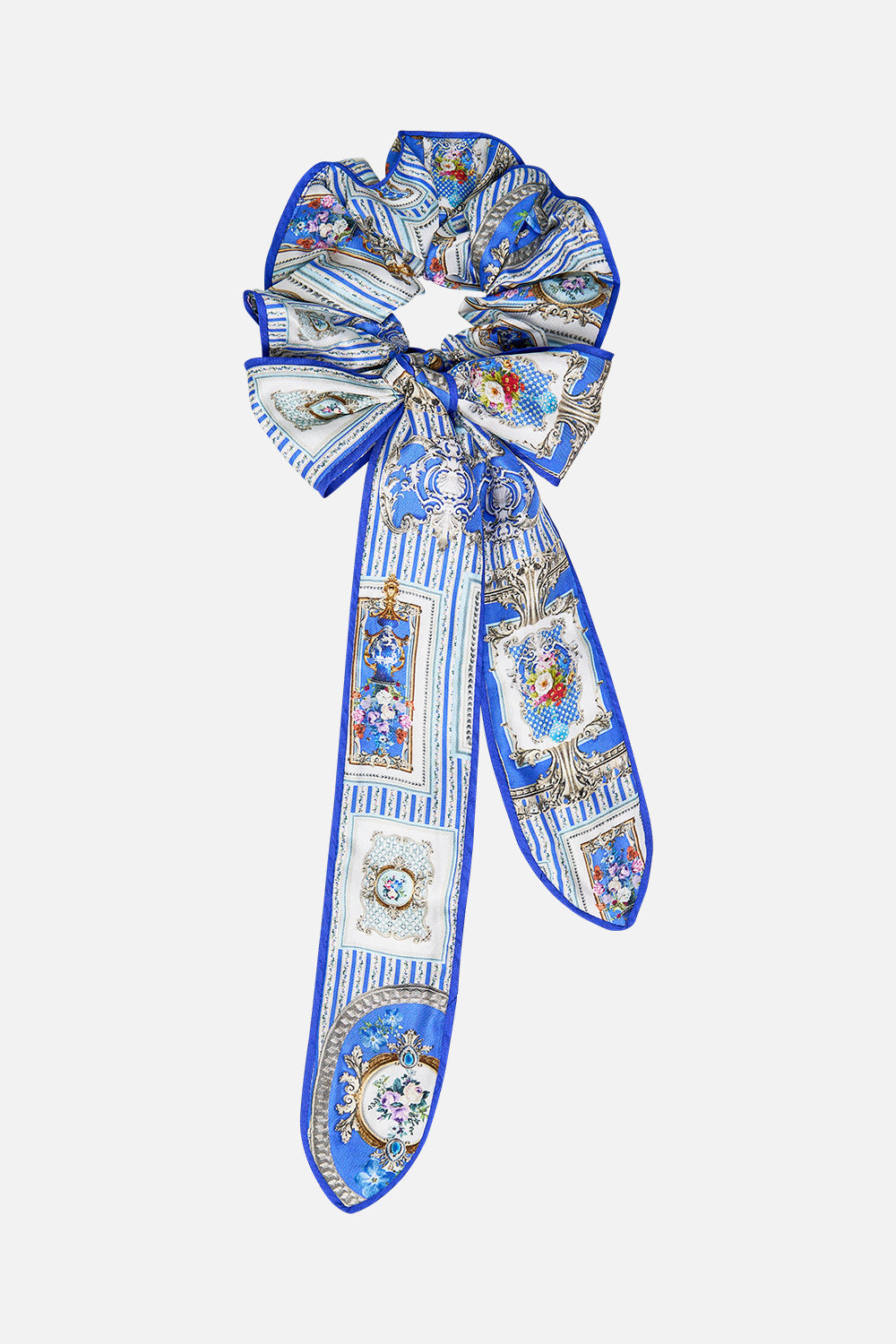 The CAMILLA SCRUNCHIE WITH BOW OTTOMAN OPULENCE in our OTTOMAN OPULENCE print.
