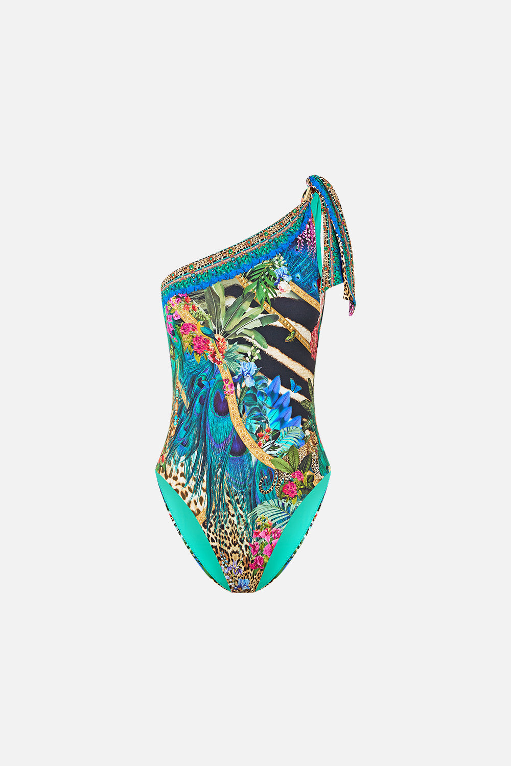 DRAPED ONE SHOULDER ONE PIECE WITH TIE TRIM ANIMAL ALCHEMY