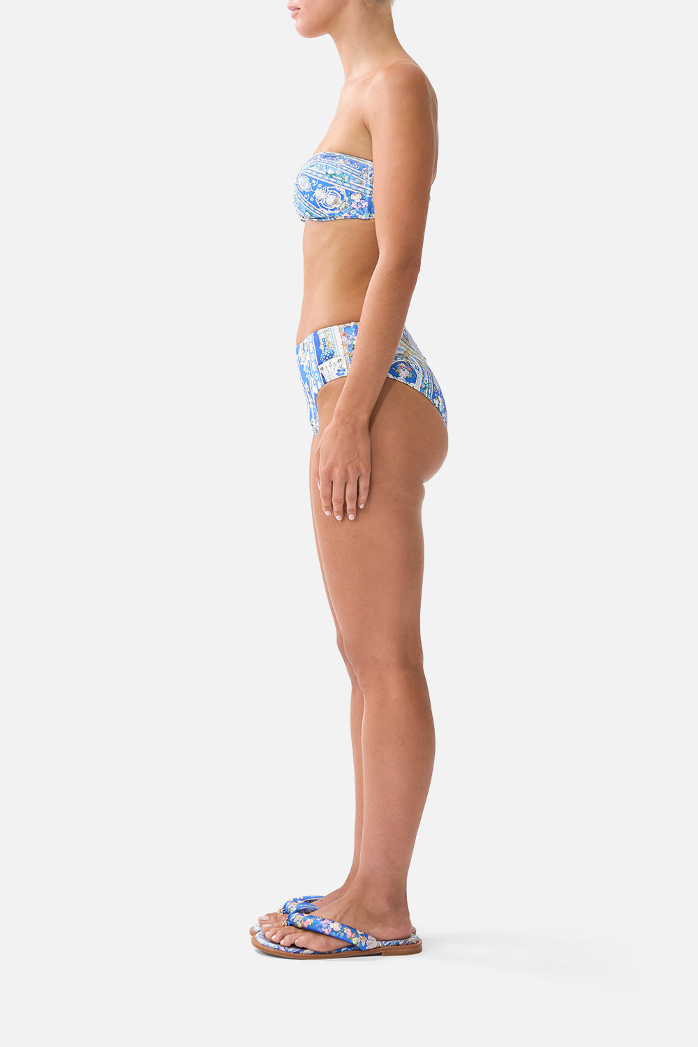 The CAMILLA bandeau bikini top with u ring front trim from our print Ottoman opulence, side model view