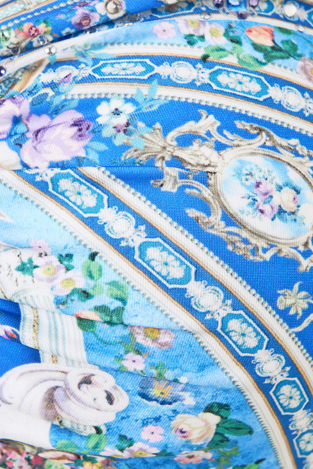 The CAMILLA bandeau bikini top with u ring front trim from our print Ottoman opulence
