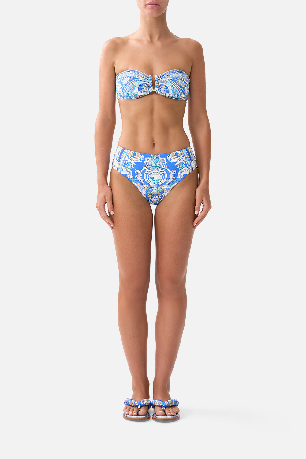 The CAMILLA mid rise bikini bottom from our print Ottoman opulence, front model view