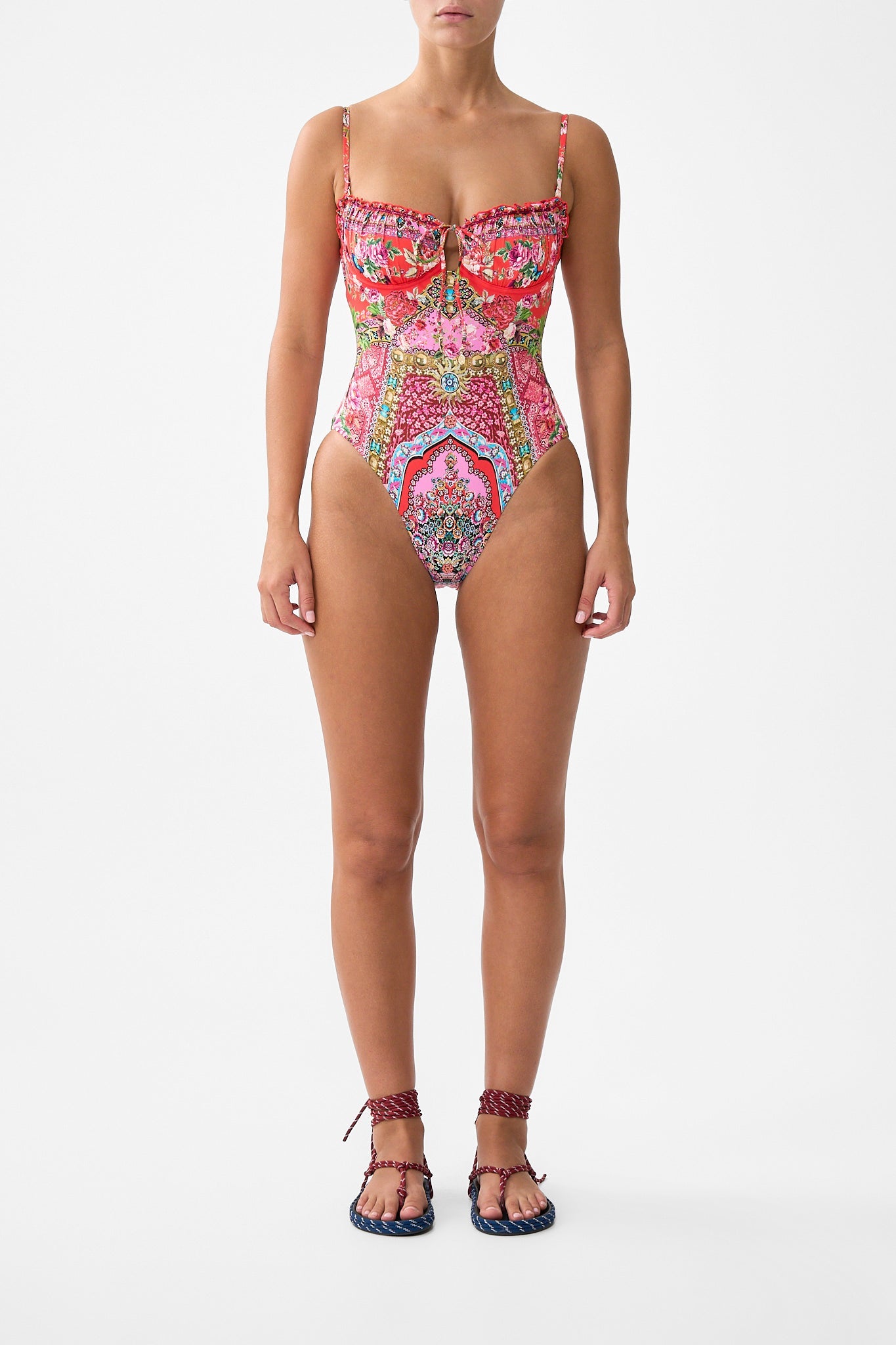 RUCHED CUP UNDERWIRE ONE PIECE WITH FRONT TIE HEIRLOOM EMPIRE