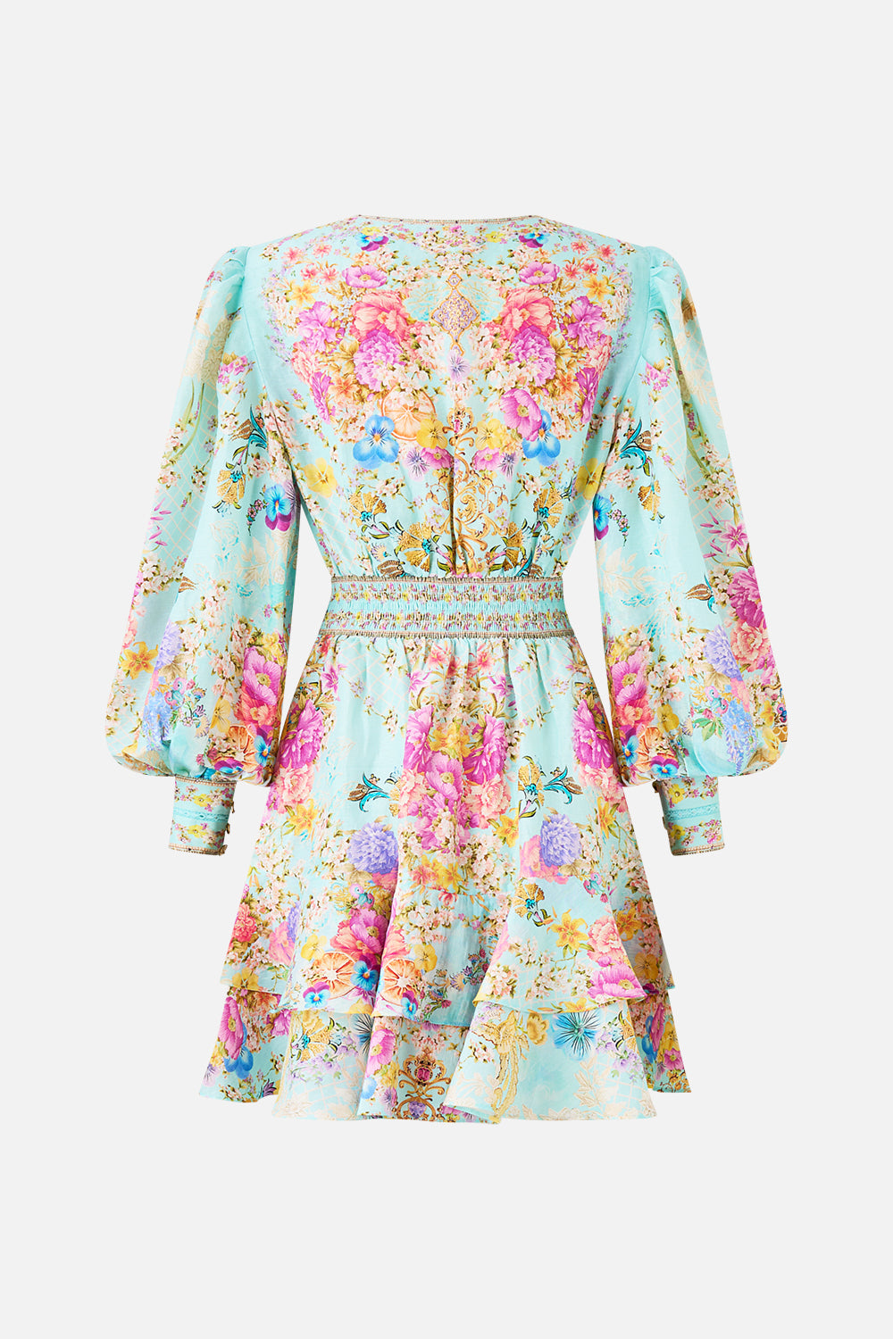 The CAMILLA BUTTON FRONT FRILL DRESS BAZAAR BLOOMS in our  print.
