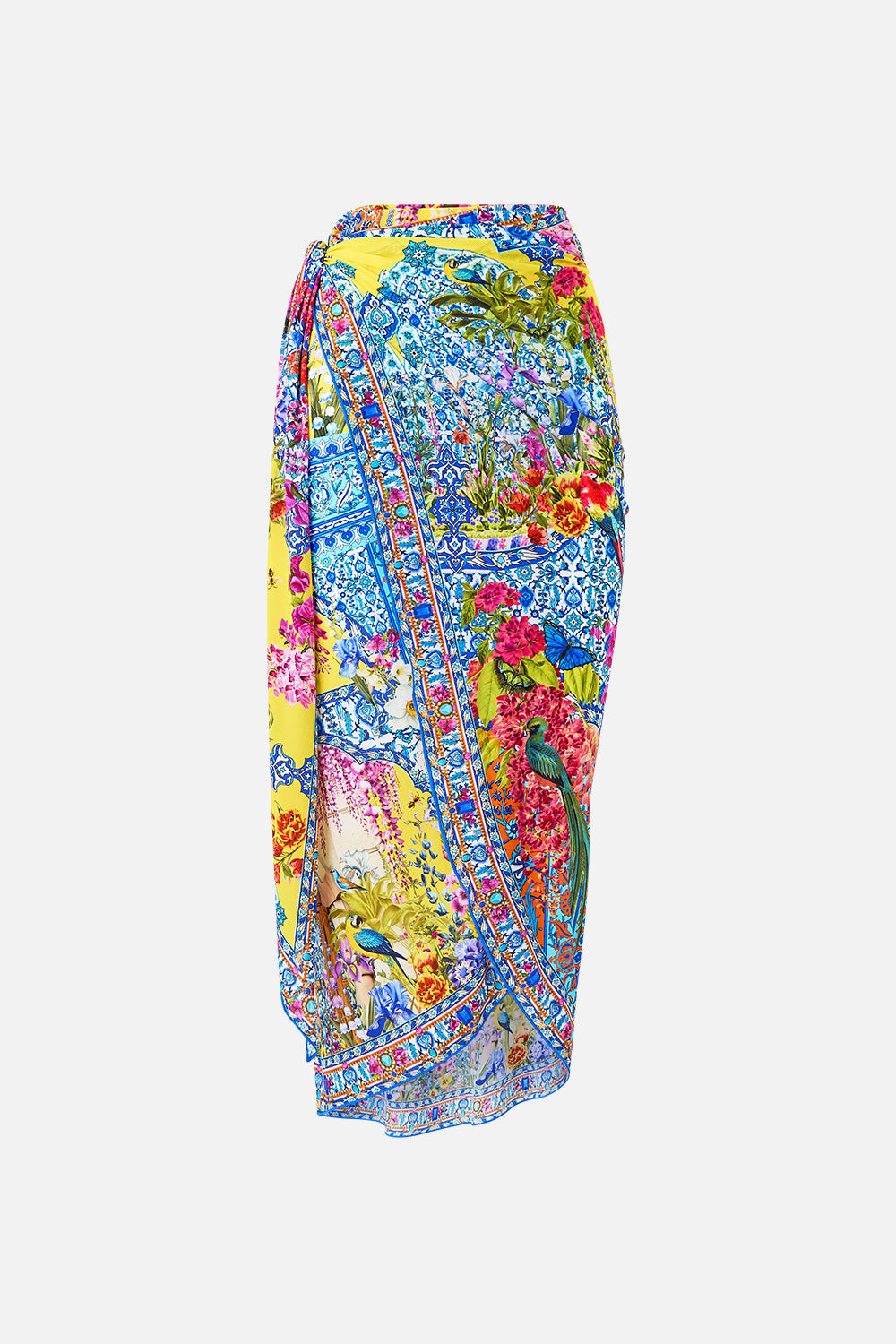 The CAMILLA EYELET WRAP MAXI SARONG WITH TIE WAIST SULTANAHMET SUMMER in our  print.