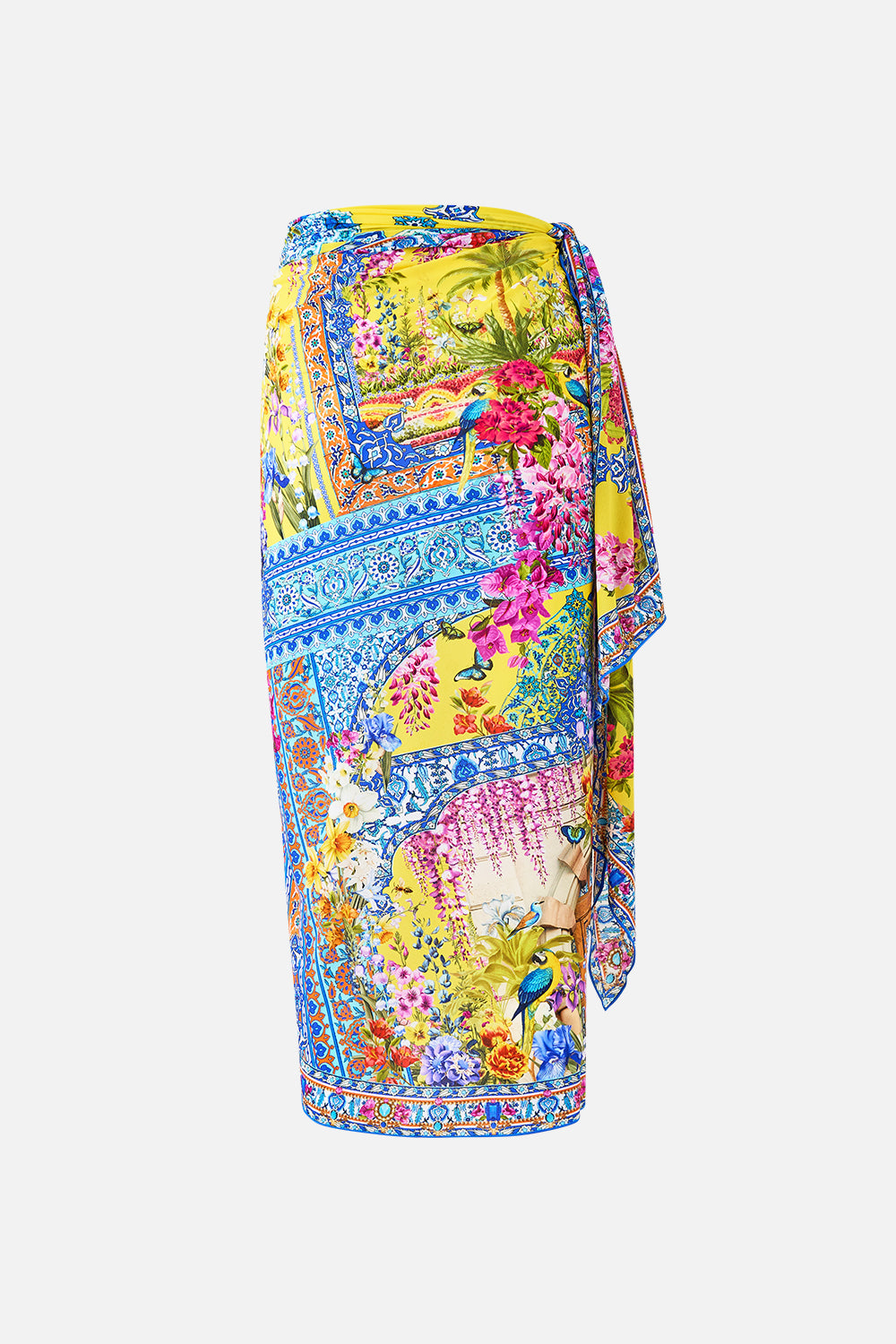 The CAMILLA EYELET WRAP MAXI SARONG WITH TIE WAIST SULTANAHMET SUMMER in our  print.
