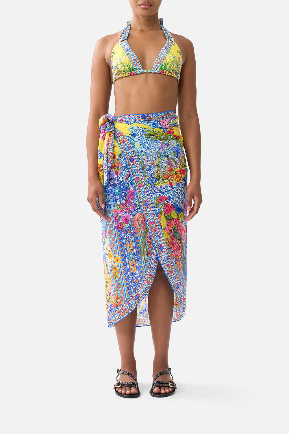 The CAMILLA EYELET WRAP MAXI SARONG WITH TIE WAIST SULTANAHMET SUMMER in our SULTANAHMET SUMMER print.