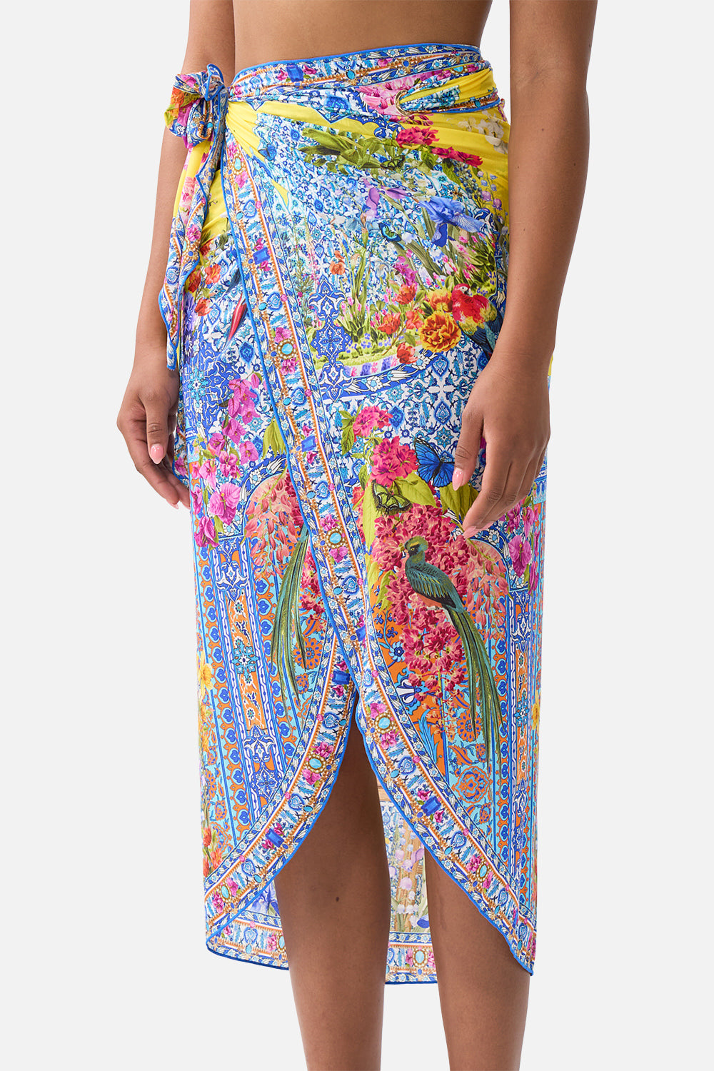The CAMILLA EYELET WRAP MAXI SARONG WITH TIE WAIST SULTANAHMET SUMMER in our  print.