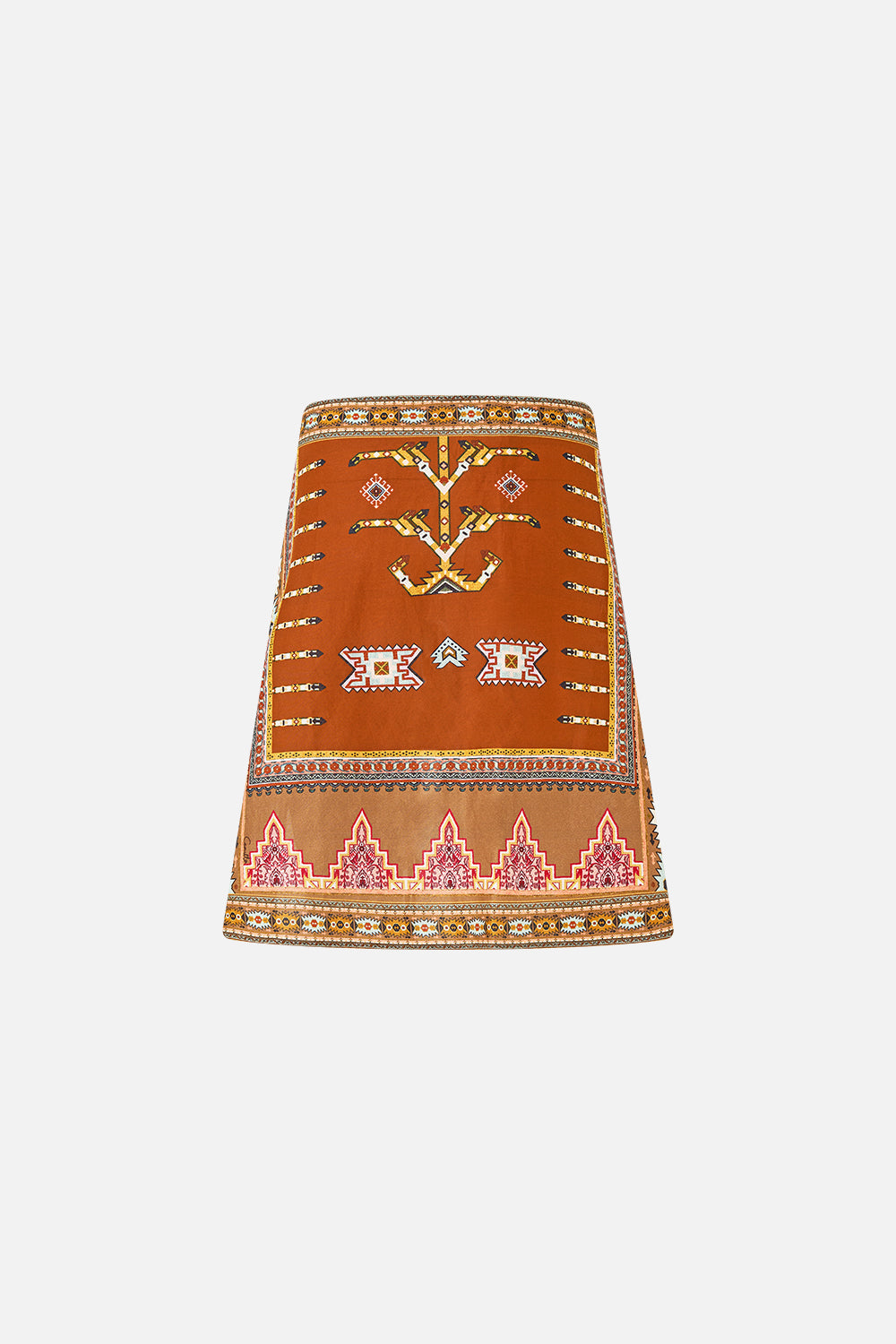 The CAMILLA WOVEN SHORT SARONG WITH MACRAME TIE WAIST FABRIC OF TIME in our  print.