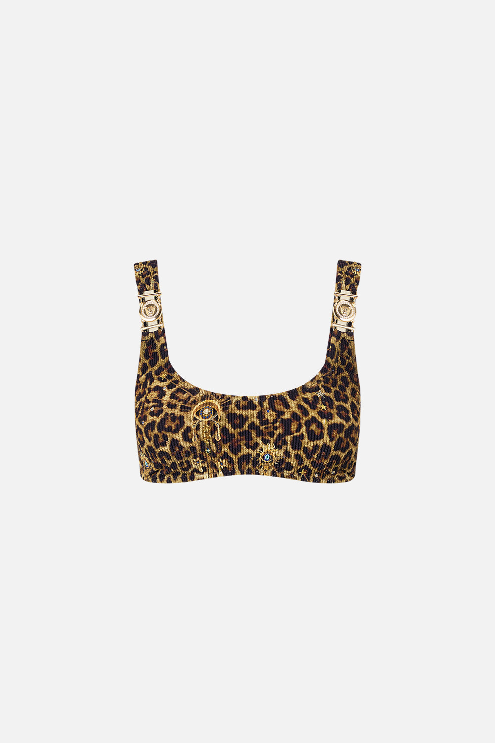 CRINKLE STRETCH CROP BIKINI TOP WITH STRAP TRIMS FELINE FOLKLORE