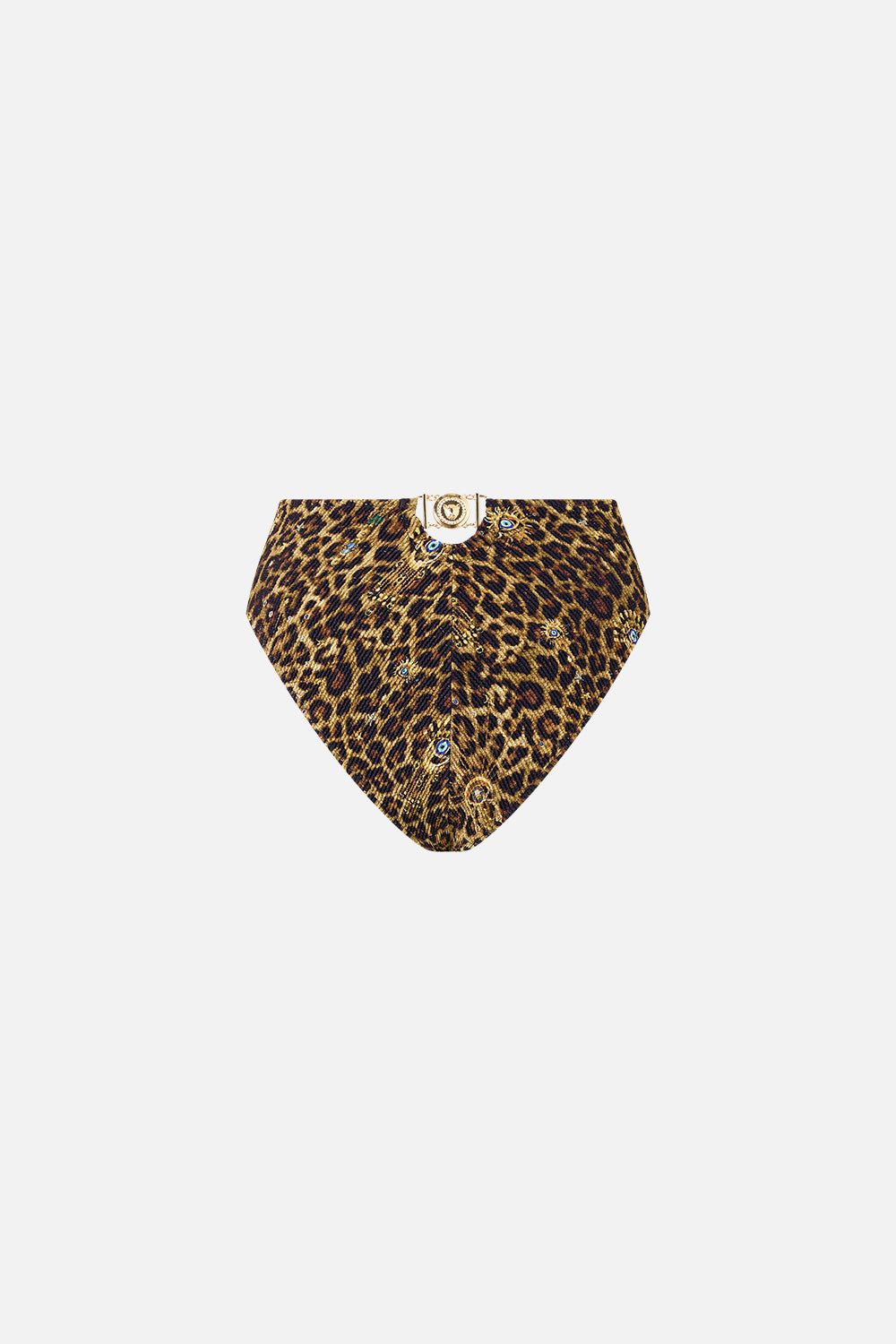 CRINKLE STRETCH HIGH WAIST BIKINI BOTTOM WITH BACK TRIM FELINE FOLKLORE
