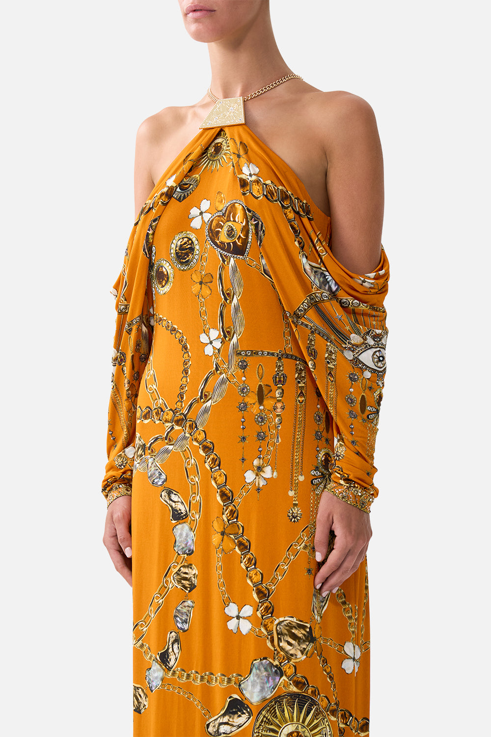 DRAPED SLEEVE DRESS WITH HARDWARE TALISMANS OF TURKIYE