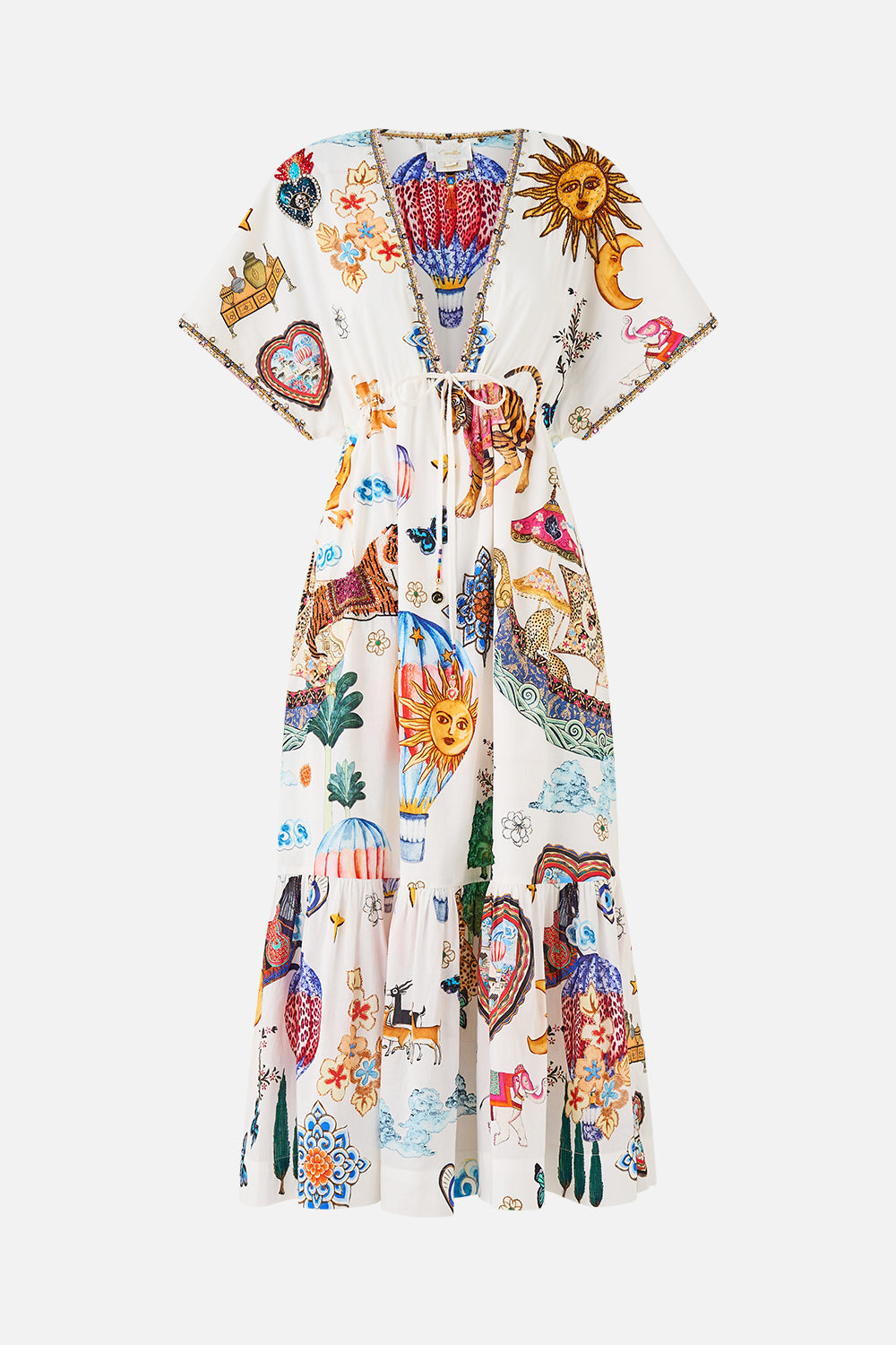 V-NECK EMBROIDERED MIDI DRESS KAPADOKYA KITSCH
