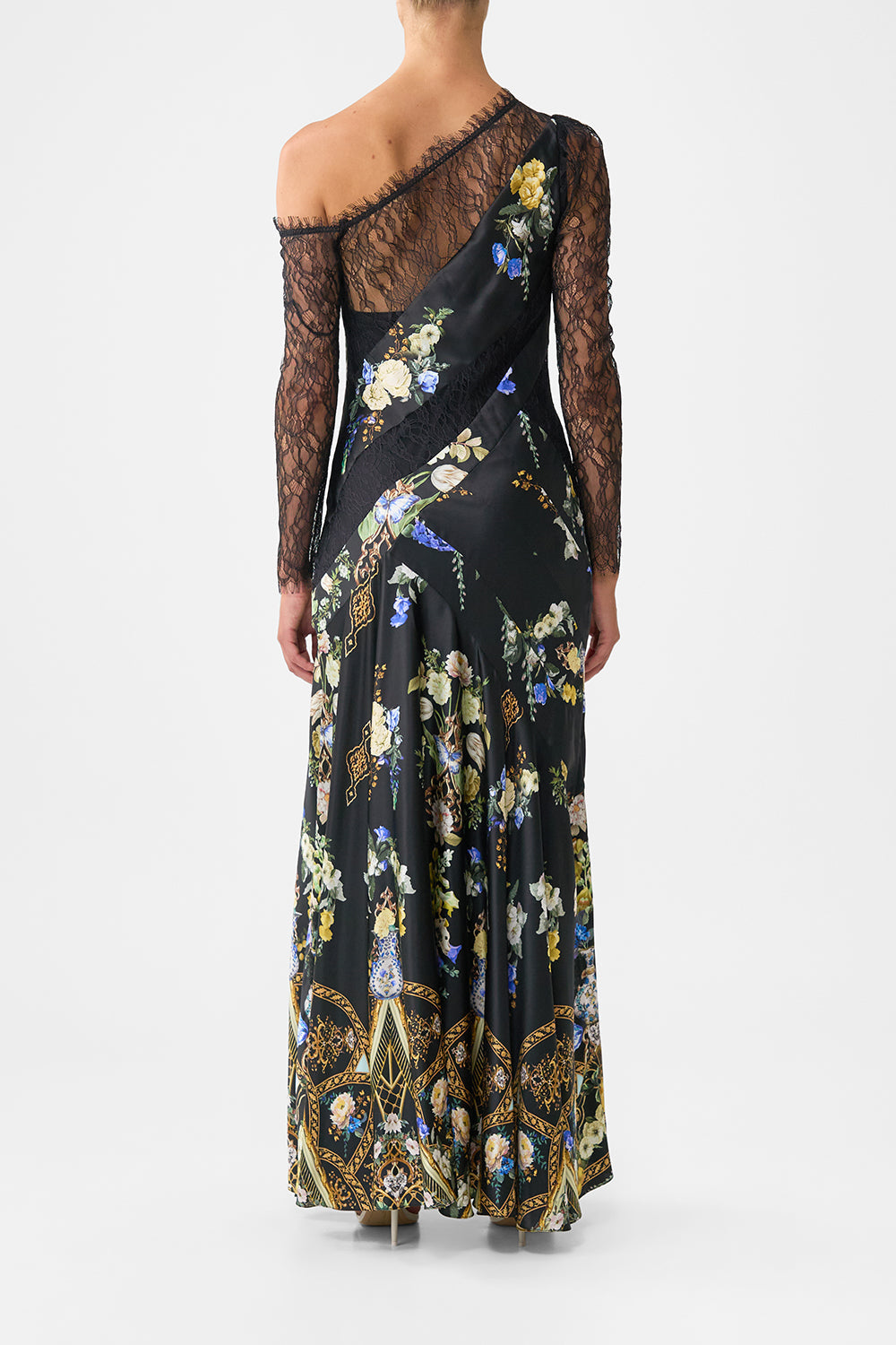 LACE SPLICE ONE SHOULDER DRESS OTTOMAN ELEGANCE