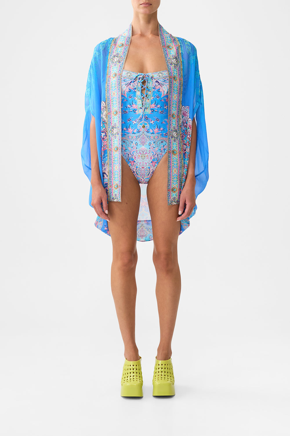 The CAMILLA OPEN FRONT CARDI CAPE FOOTSTEPS IN FOLKLORE in our FOOTSTEPS IN FOLKLORE print.