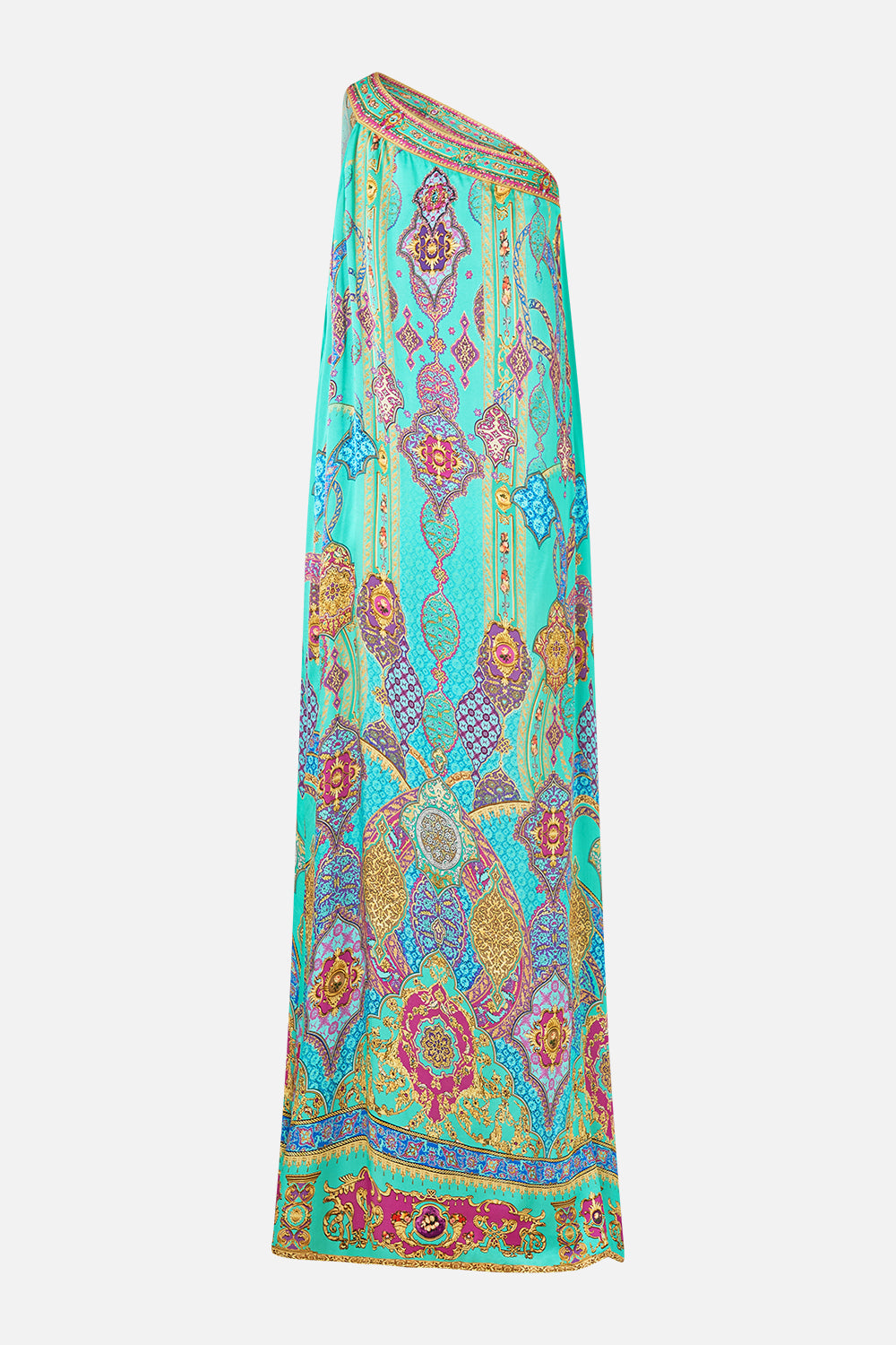 The CAMILLA one shoulder kaftan with neckband from our print the concubines corridor, back product view