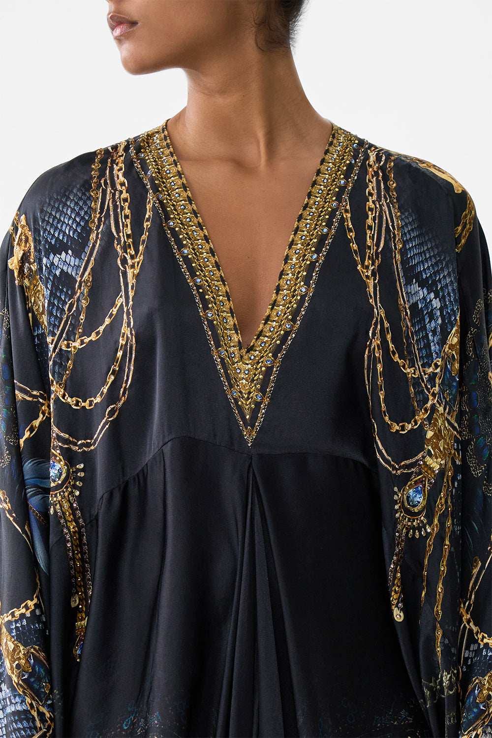 The CAMILLA t shape long kaftan from our print song of the solstice