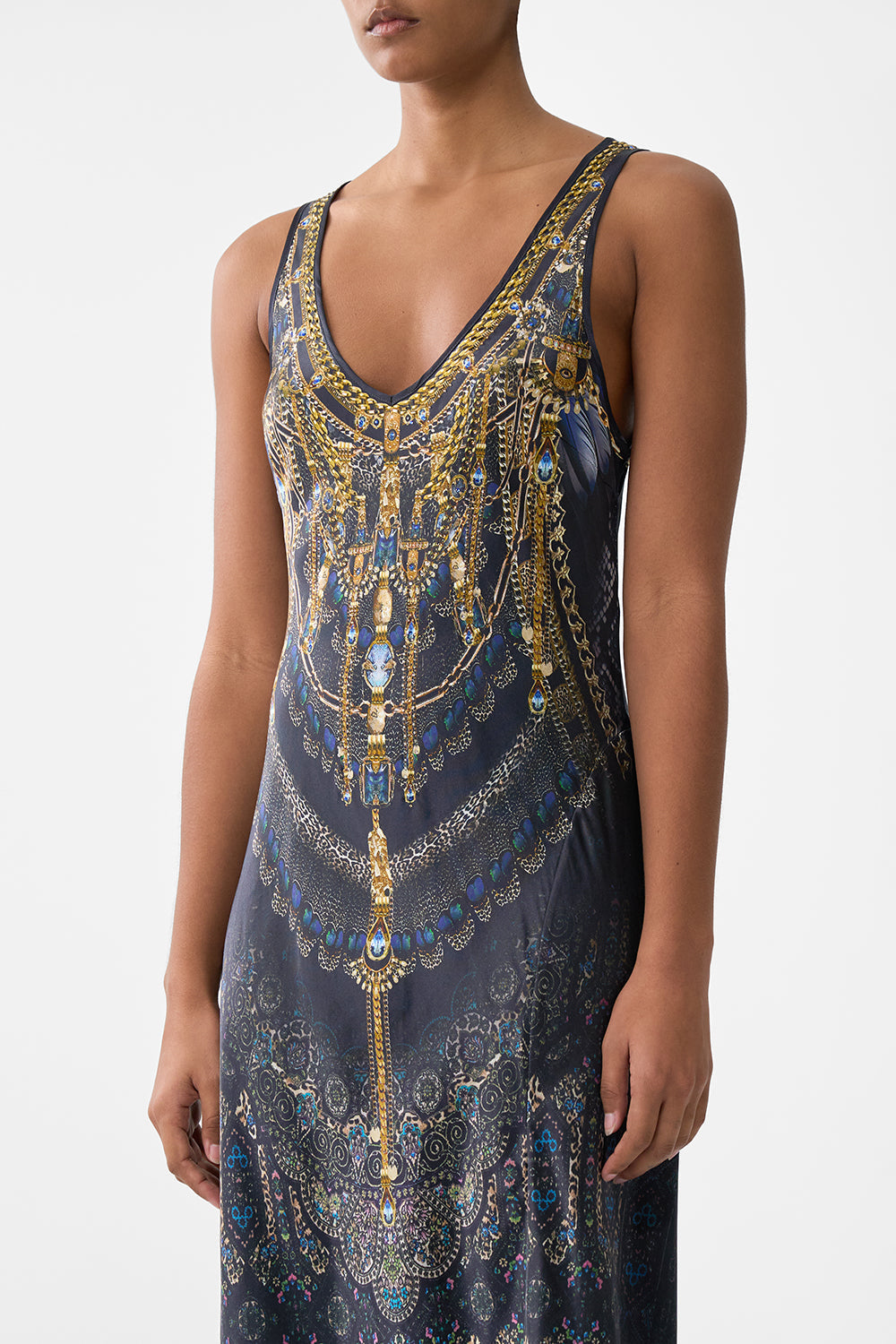 The CAMILLA bias cut tank dress from our print song of the solstice