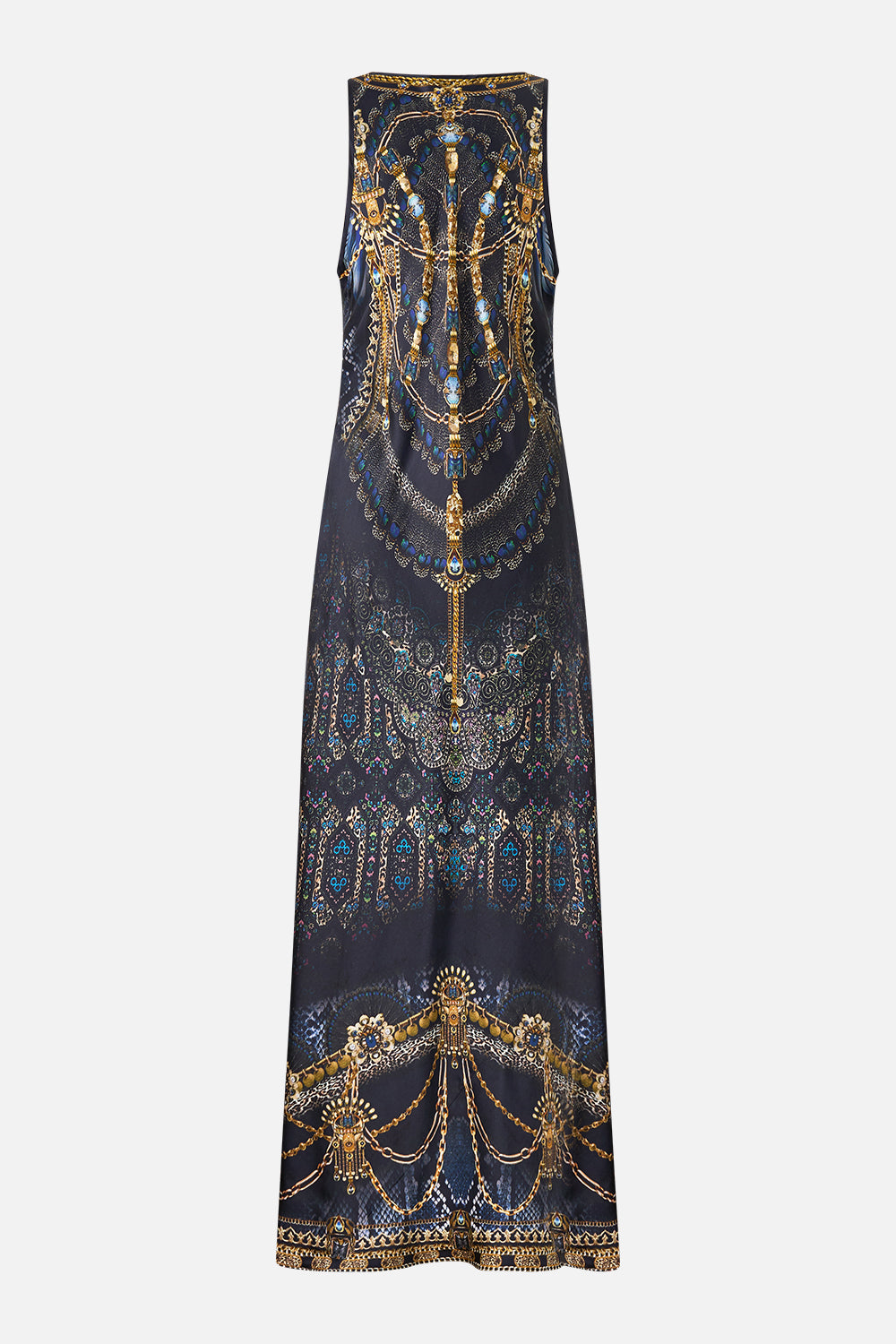 The CAMILLA bias cut tank dress from our print song of the solstice, back product view