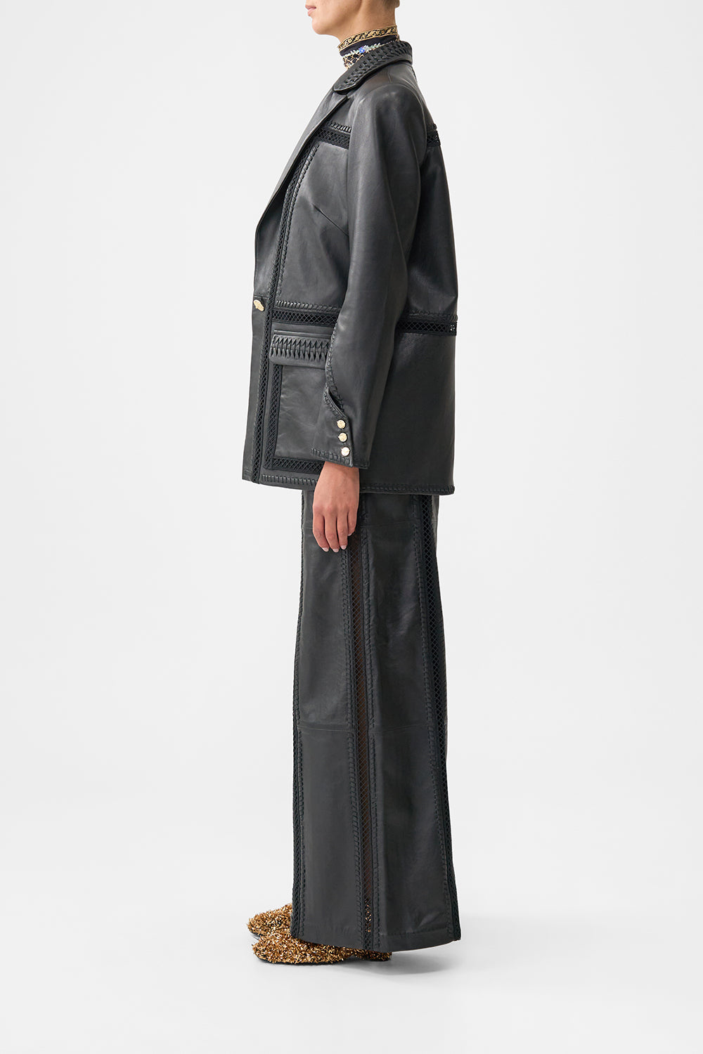 The CAMILLA LEATHER WIDE LEG PANT OTTOMAN ELEGANCE in our  print.