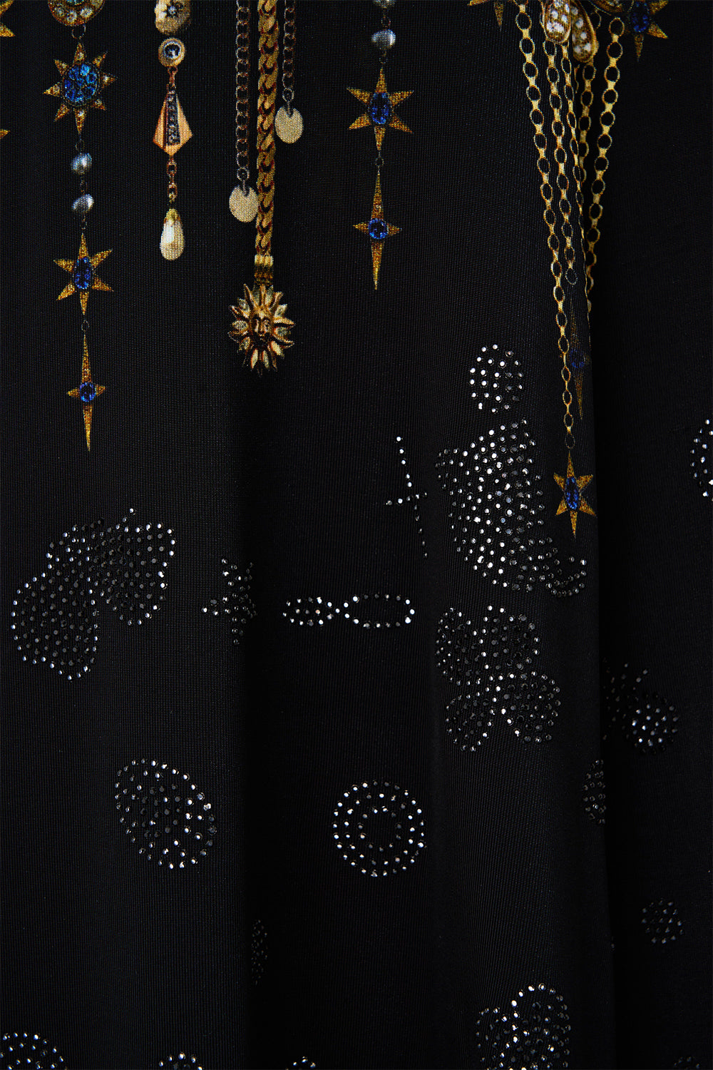 The CAMILLA long sleeve gathered dress with train from our print amulets and alchemy