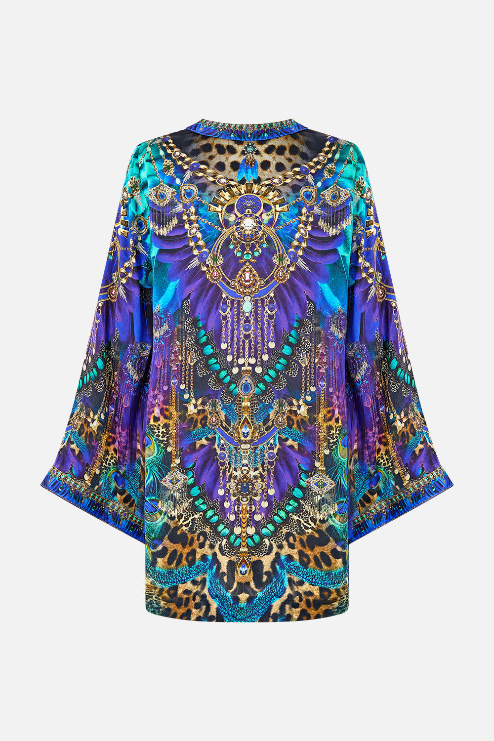 The CAMILLA DEEP V NECK HARDWARE SHORT KAFTAN COSMIC ZOOLOGY in our  print.