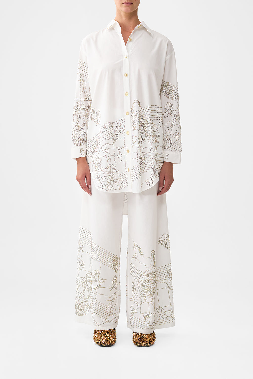 The CAMILLA SHIRT TUNIC WITH SIDE BUTTONS HOUSE OF HOROSCOPES in our HOUSE OF HOROSCOPES print.