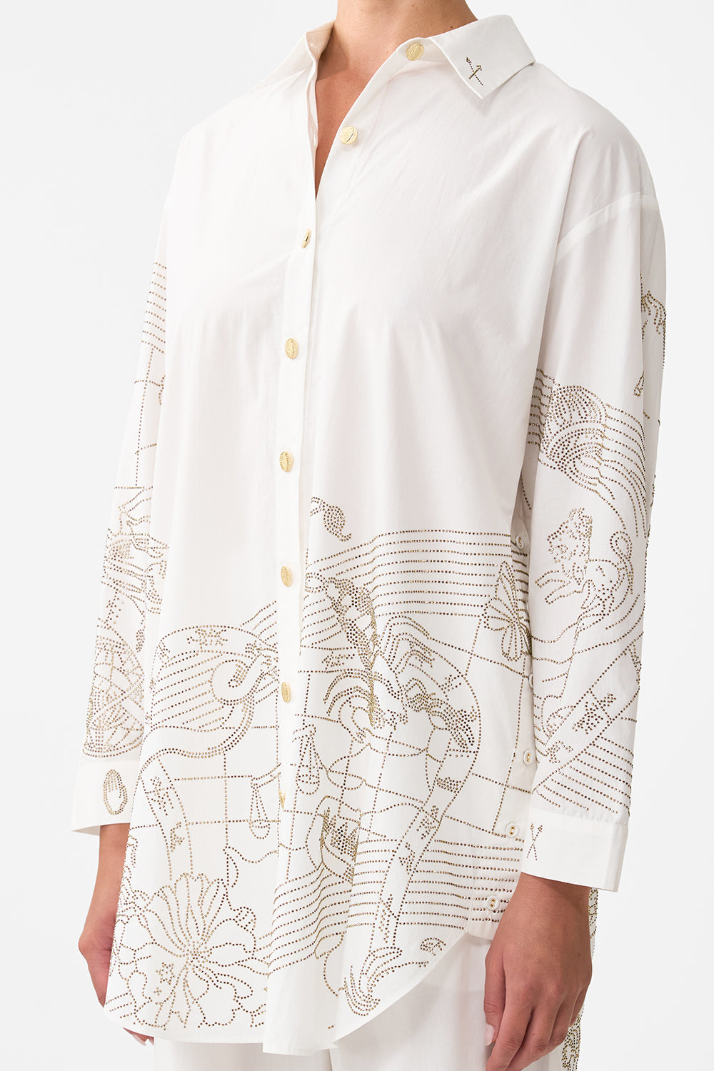 The CAMILLA SHIRT TUNIC WITH SIDE BUTTONS HOUSE OF HOROSCOPES in our  print.